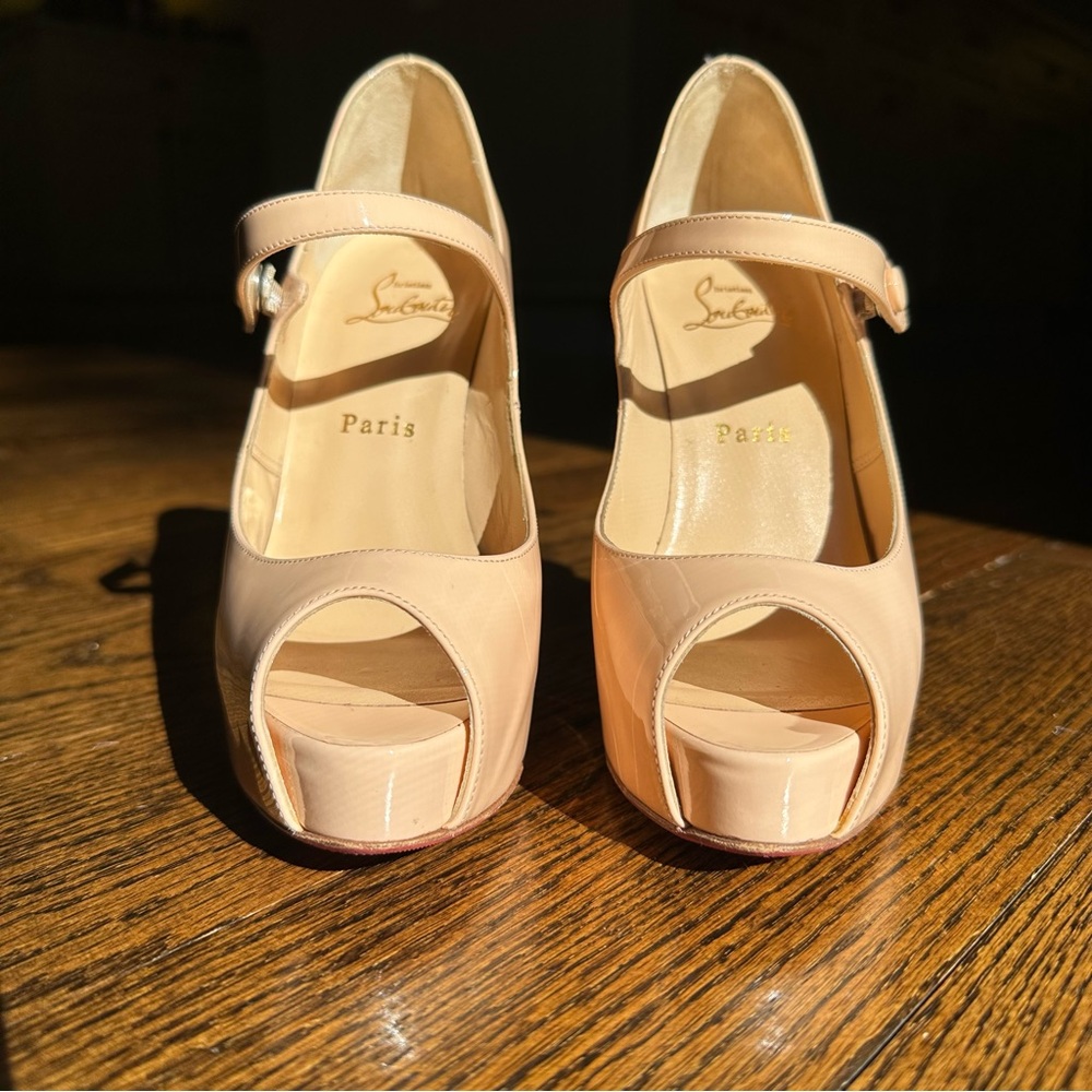 Christian Louboutin Bana Mary jane peep toe platform heels nude pale pink 37.5 - Picture 5 of 15